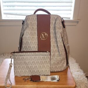 Signature Beige and Brown Backpack Set BAG